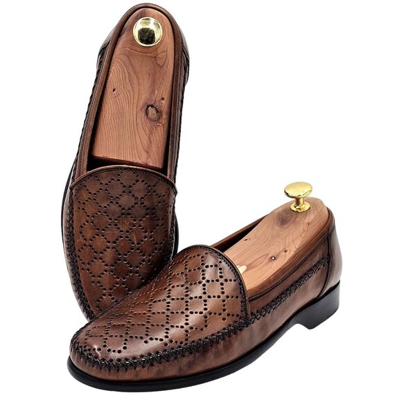 NEW Vintage Bragano Cole Haan Men's 7.5M Brown Leather Dress Shoes Italy Loafers - Picture 13 of 16